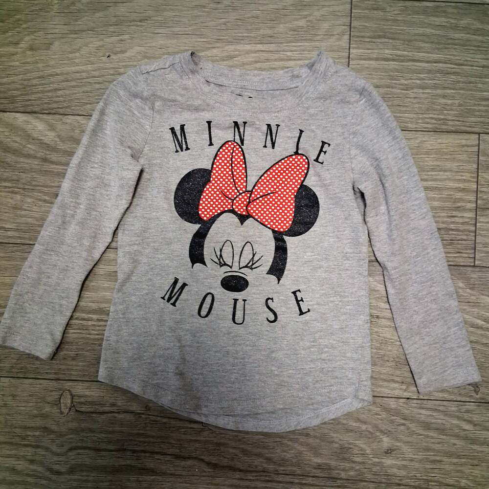 Disney Minnie Mouse Gray Long Sleeve Graphic T-Shirt Toddler Size XS 4-5